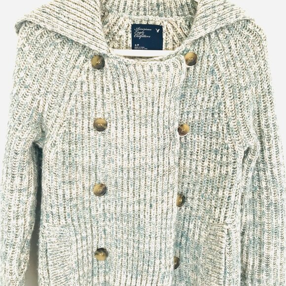 VTG retro AE sweater women S green/oatmeal wool knit chunky heritage country - Picture 7 of 11